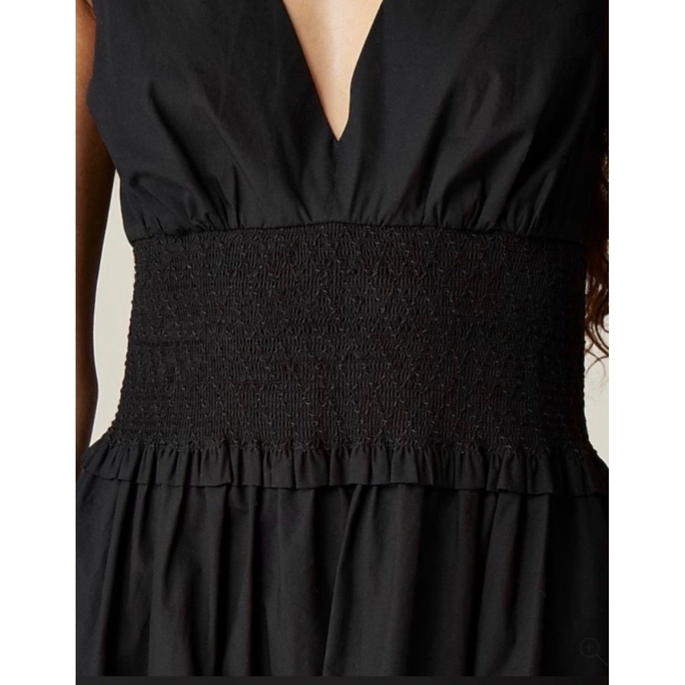 NEW J.Crew Plunge Smocked-Waist Dress Cotton Poplin Black Womens Medium - Picture 5 of 12